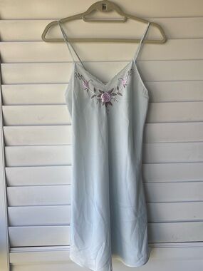 Vintage Pastel Blue Fairy Romantic Dainty Rose Embroidered Slip Dress Size M